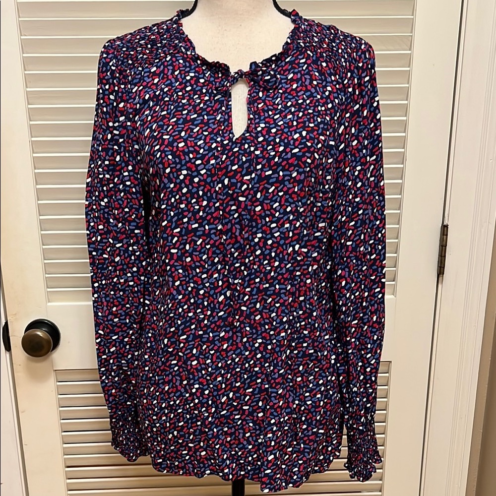 Talbots Sprinkles Blouse in Red, Blue, and White, Size Medium, NWOT